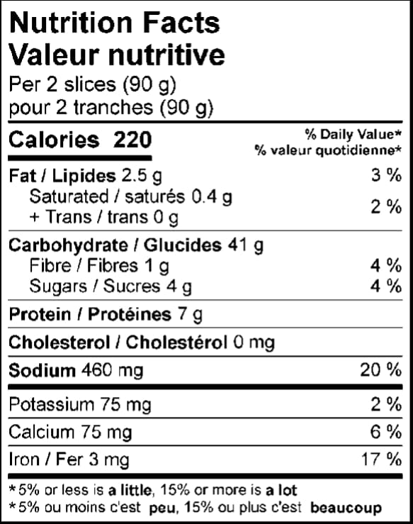 Deli White Bread Nutritional Info