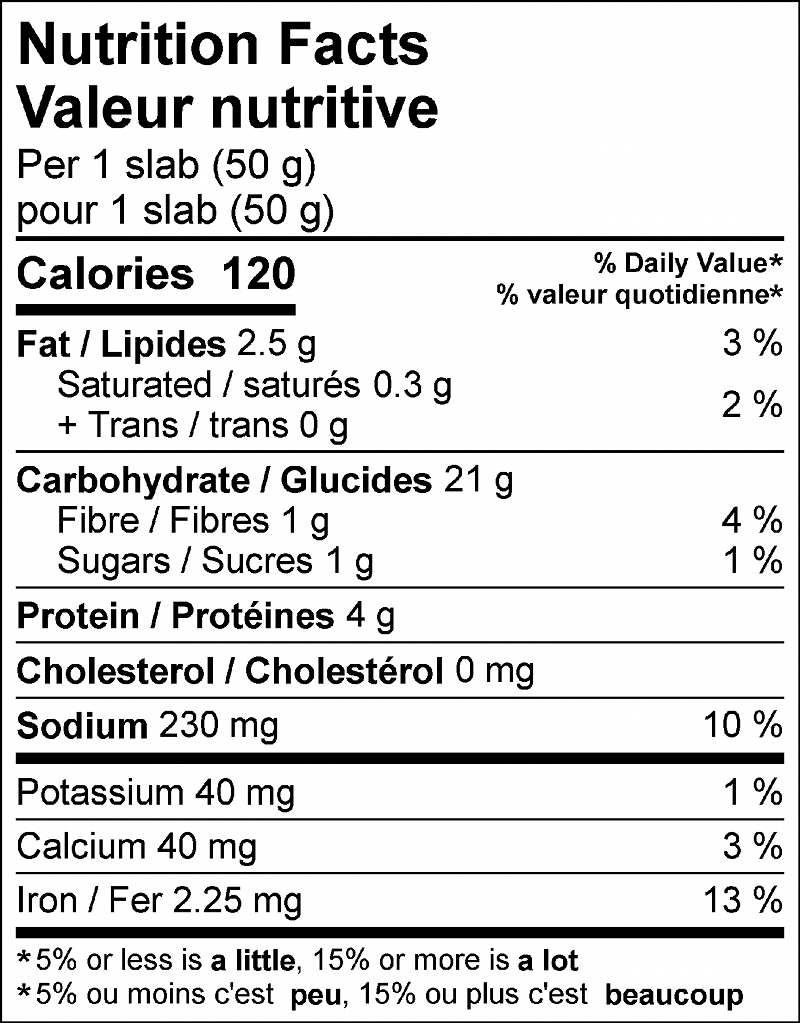 Focaccia Slab nutritionals