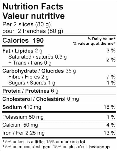 Rye Bread Nutritional information