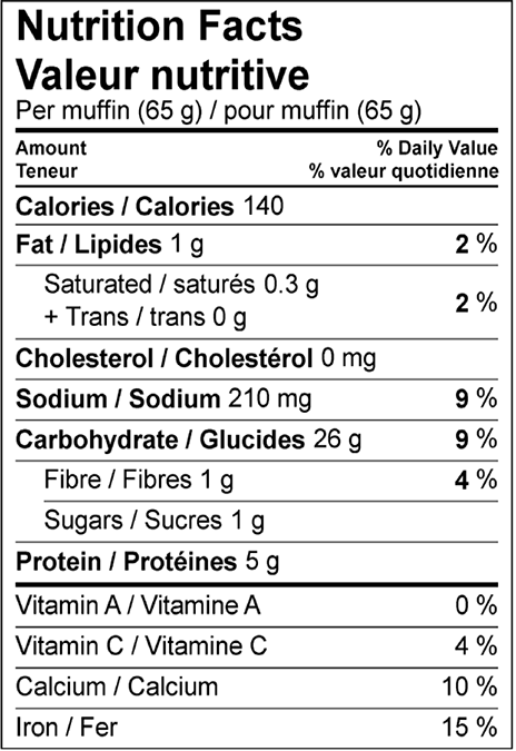 Gold n Rich Traditional English Muffins Nutritional Information