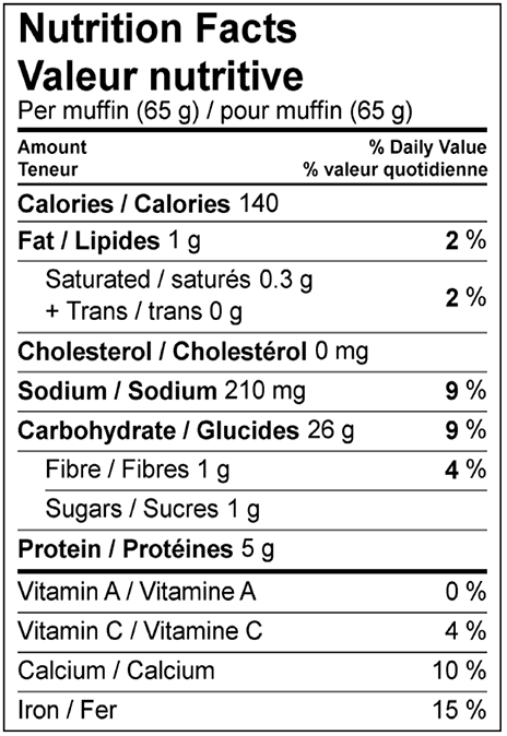 Traditional English Muffin Nutritional Information